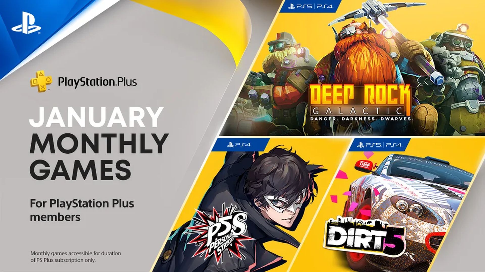 Deep Rock Galactic, DiRT 5 และ Persona 5 Strikers ยืนยันให้เล่นบน PlayStation Plus เดือนนี้